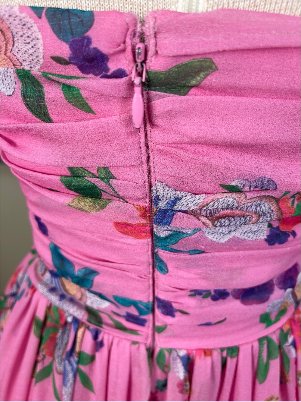 SAU LEE Camille Strapless Floral Ruched Pink Maxi Dress Size 6 - Picture 7 of 11